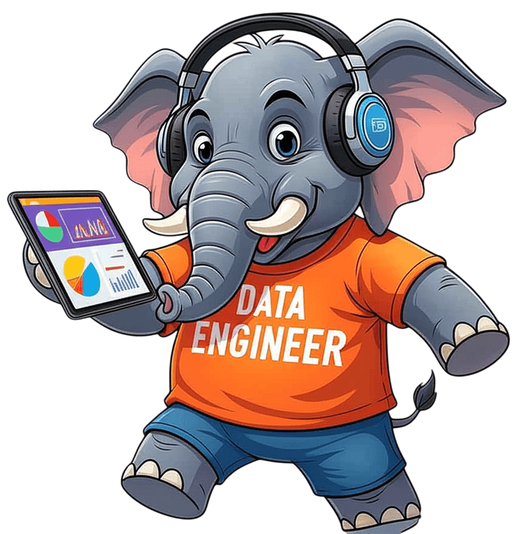 Elephant with a laptop, ready to learn data engineering